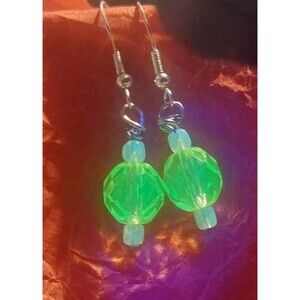 Uranium glass yellow vaseline firepolished with yellow uranium accent earrings